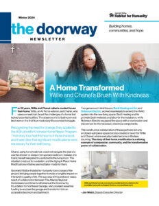 Cover image of the Winter 2024 edition of The Doorway Newsletter. Headline reads: "A Home Transformed: Willie and Chanel's Brush with Kindness"